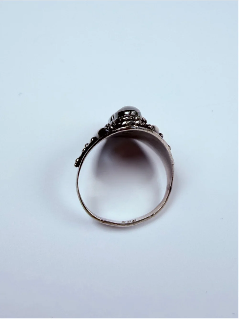 Modernist Armor Shield Ornate Freshwater Pearl 925 Sterling Silver Vintage Ring